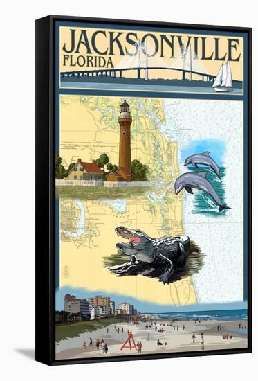 Jacksonville, Florida - Nautical Chart-Lantern Press-Framed Stretched Canvas