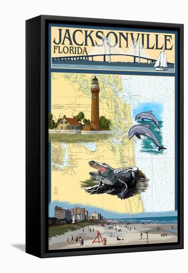 Jacksonville, Florida - Nautical Chart-Lantern Press-Framed Stretched Canvas