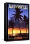 Jacksonville, Florida - Palms and Sunset-Lantern Press-Framed Stretched Canvas