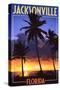 Jacksonville, Florida - Palms and Sunset-Lantern Press-Stretched Canvas