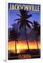 Jacksonville, Florida - Palms and Sunset-Lantern Press-Framed Art Print