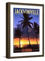 Jacksonville, Florida - Palms and Sunset-Lantern Press-Framed Art Print