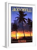 Jacksonville, Florida - Palms and Sunset-Lantern Press-Framed Art Print