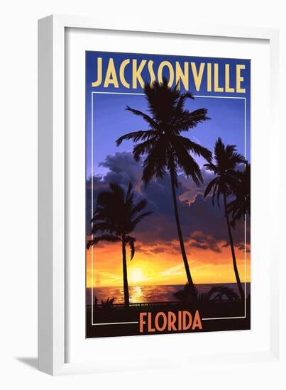 Jacksonville, Florida - Palms and Sunset-Lantern Press-Framed Art Print