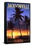 Jacksonville, Florida - Palms and Sunset-Lantern Press-Framed Stretched Canvas
