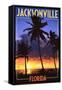 Jacksonville, Florida - Palms and Sunset-Lantern Press-Framed Stretched Canvas