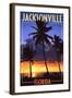 Jacksonville, Florida - Palms and Sunset-Lantern Press-Framed Art Print