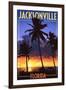 Jacksonville, Florida - Palms and Sunset-Lantern Press-Framed Art Print