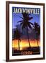 Jacksonville, Florida - Palms and Sunset-Lantern Press-Framed Art Print