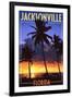 Jacksonville, Florida - Palms and Sunset-Lantern Press-Framed Art Print