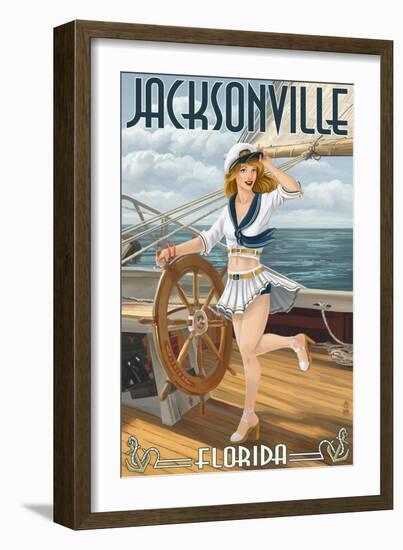 Jacksonville, Florida - Sailing Pinup Girl-Lantern Press-Framed Art Print