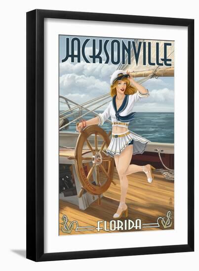 Jacksonville, Florida - Sailing Pinup Girl-Lantern Press-Framed Art Print