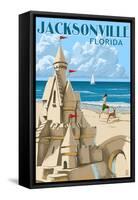 Jacksonville, Florida - Sand Castle-Lantern Press-Framed Stretched Canvas