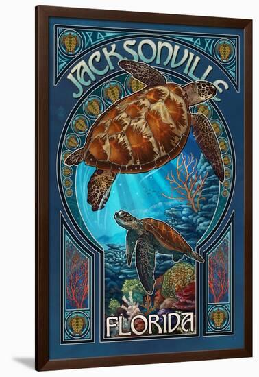 Jacksonville, Florida - Sea Turtle Art Nouveau-Lantern Press-Framed Art Print