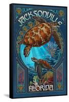 Jacksonville, Florida - Sea Turtle Art Nouveau-Lantern Press-Framed Stretched Canvas
