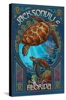 Jacksonville, Florida - Sea Turtle Art Nouveau-Lantern Press-Stretched Canvas