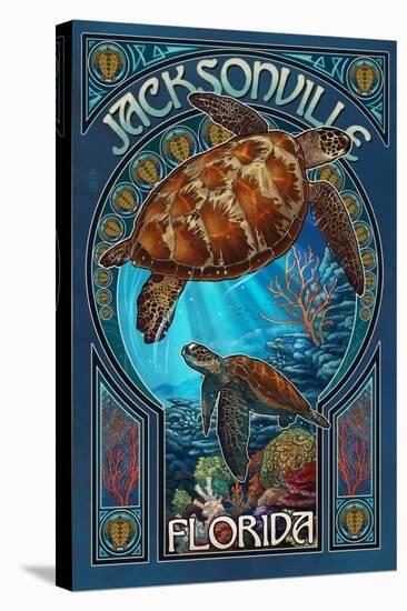 Jacksonville, Florida - Sea Turtle Art Nouveau-Lantern Press-Stretched Canvas