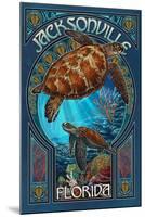 Jacksonville, Florida - Sea Turtle Art Nouveau-Lantern Press-Mounted Art Print