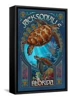 Jacksonville, Florida - Sea Turtle Art Nouveau-Lantern Press-Framed Stretched Canvas