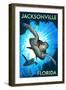 Jacksonville, Florida - Sea Turtle Diving-Lantern Press-Framed Art Print