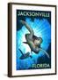 Jacksonville, Florida - Sea Turtle Diving-Lantern Press-Framed Art Print