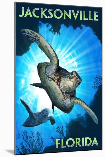 Jacksonville, Florida - Sea Turtle Diving-Lantern Press-Mounted Art Print