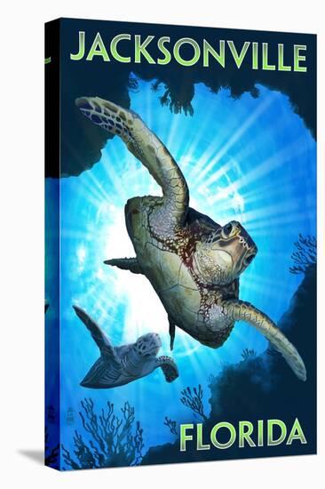 Jacksonville, Florida - Sea Turtle Diving-Lantern Press-Stretched Canvas