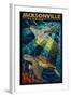 Jacksonville, Florida - Sea Turtle Paper Mosaic-Lantern Press-Framed Art Print