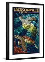 Jacksonville, Florida - Sea Turtle Paper Mosaic-Lantern Press-Framed Art Print