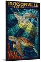 Jacksonville, Florida - Sea Turtle Paper Mosaic-Lantern Press-Mounted Art Print