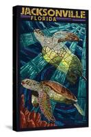 Jacksonville, Florida - Sea Turtle Paper Mosaic-Lantern Press-Stretched Canvas