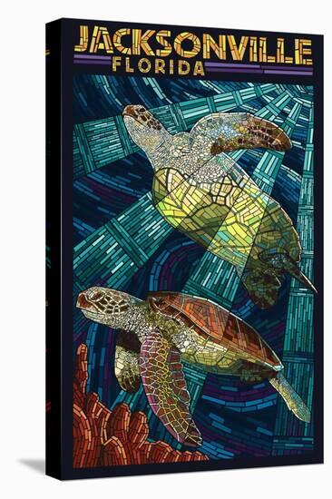 Jacksonville, Florida - Sea Turtle Paper Mosaic-Lantern Press-Stretched Canvas