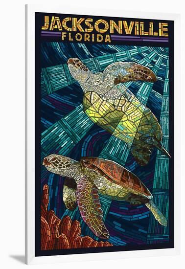 Jacksonville, Florida - Sea Turtle Paper Mosaic-Lantern Press-Framed Art Print