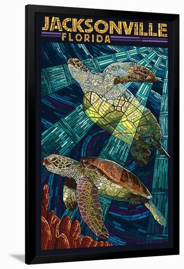 Jacksonville, Florida - Sea Turtle Paper Mosaic-Lantern Press-Framed Art Print