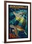 Jacksonville, Florida - Sea Turtle Paper Mosaic-Lantern Press-Framed Art Print