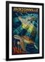 Jacksonville, Florida - Sea Turtle Paper Mosaic-Lantern Press-Framed Art Print