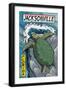 Jacksonville, Florida - Sea Turtle Woodblock Print-Lantern Press-Framed Art Print