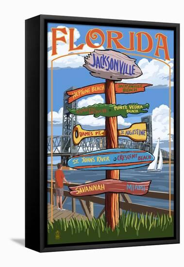 Jacksonville, Florida - Sign Destinations-Lantern Press-Framed Stretched Canvas