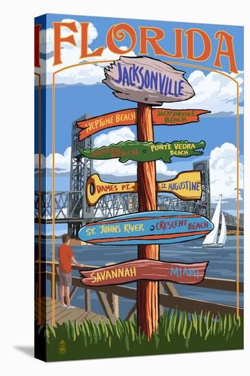 Jacksonville, Florida - Sign Destinations-Lantern Press-Stretched Canvas
