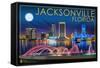 Jacksonville, Florida - Skyline at Night-Lantern Press-Framed Stretched Canvas