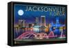 Jacksonville, Florida - Skyline at Night-Lantern Press-Framed Stretched Canvas