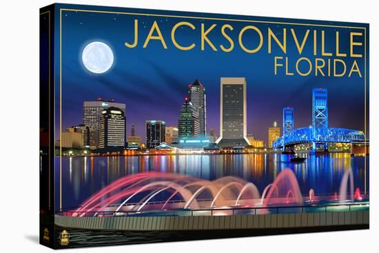 Jacksonville, Florida - Skyline at Night-Lantern Press-Stretched Canvas