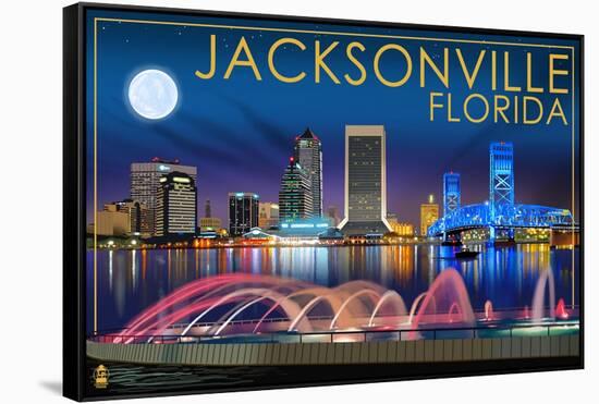 Jacksonville, Florida - Skyline at Night-Lantern Press-Framed Stretched Canvas