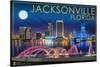 Jacksonville, Florida - Skyline at Night-Lantern Press-Stretched Canvas