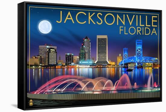 Jacksonville, Florida - Skyline at Night-Lantern Press-Framed Stretched Canvas