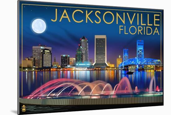 Jacksonville, Florida - Skyline at Night-Lantern Press-Mounted Art Print