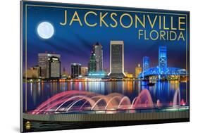 Jacksonville, Florida - Skyline at Night-Lantern Press-Mounted Art Print