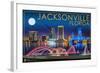 Jacksonville, Florida - Skyline at Night-Lantern Press-Framed Art Print