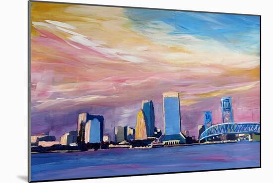 Jacksonville Florida Skyline With Bridge At Sunset-Markus Bleichner-Mounted Art Print