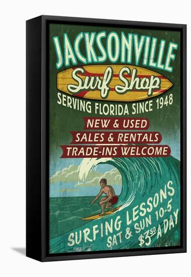 Jacksonville, Florida - Surf Shop-Lantern Press-Framed Stretched Canvas